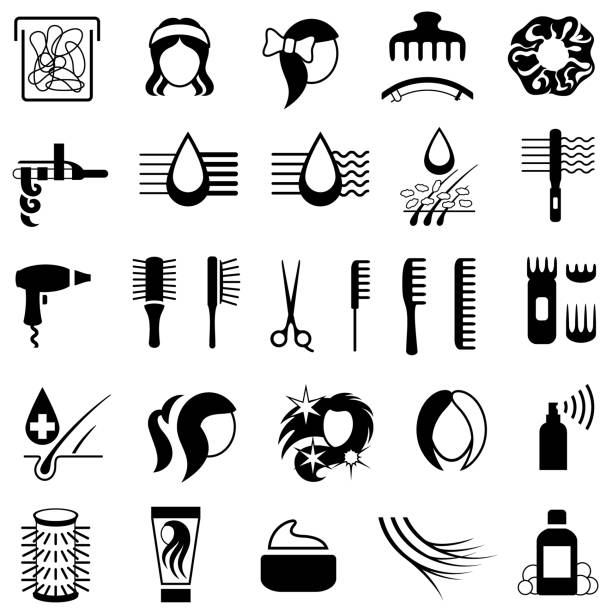ilustrações, clipart, desenhos animados e ícones de cuidados com os cabelos e ícones de produtos de styling - computer icon symbol hair gel hair salon
