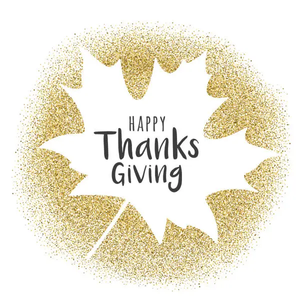 Vector illustration of Happy Thanksgiving Day greeting card with golden glitter