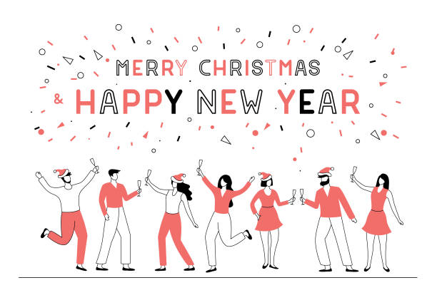 New year party people Easily editable vector illustration on layers. People toasting to the new year. celebratory toast illustrations stock illustrations