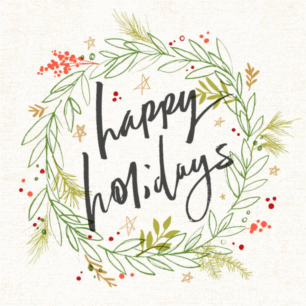 ręcznie rysowany wieniec świąteczny - wreath christmas holiday backgrounds stock illustrations