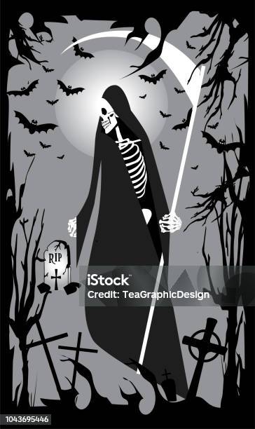 Grim Reaper Halloween Background Illustration Stock Illustration - Download Image Now - Abstract, Animal, Animal Wildlife