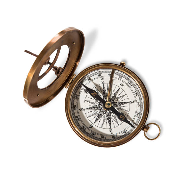 Vitage brass compass with sun-dial. Vitage brass compass with sun-dial isolated on white background. physical geography photos stock pictures, royalty-free photos & images