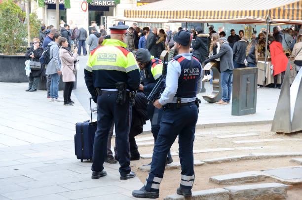 Mossos 드 Esquadra, 카탈루냐어 경찰 시계 바르셀로나 스톡 사진