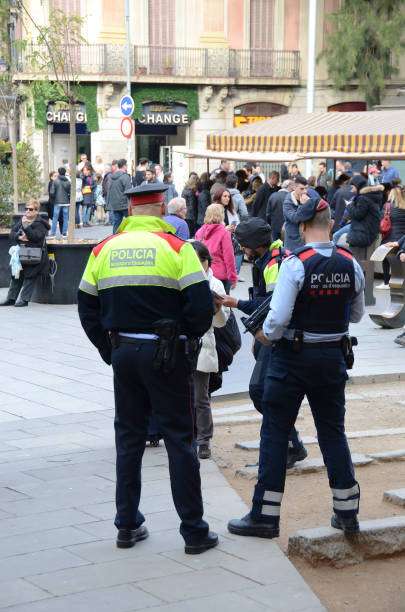 Mossos 드 Esquadra, 카탈루냐어 경찰 시계 바르셀로나 센터 스톡 사진