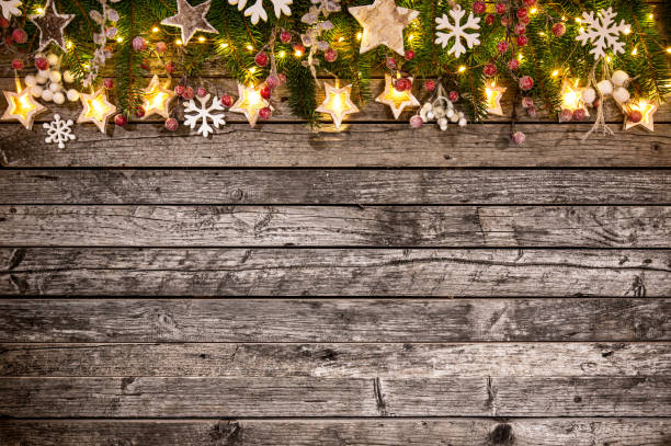 istock Christmas decoration on wooden background 1043698938