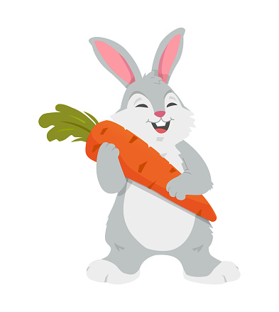 Cheerful Rabbit With Carrot Colorful Cartoon Character Vector Illustration  Stock Illustration - Download Image Now - iStock