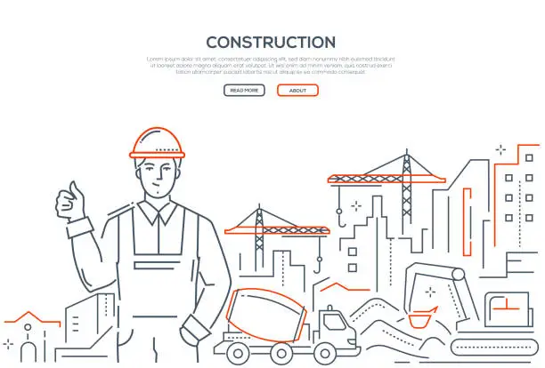 Vector illustration of Construction - colorful line design style web banner