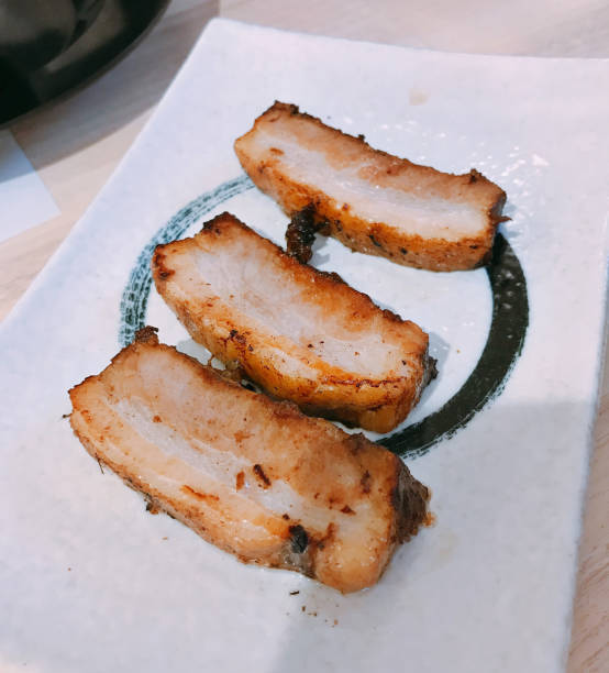 A dish of yummy grilled sliced pork belly in Japanese style.