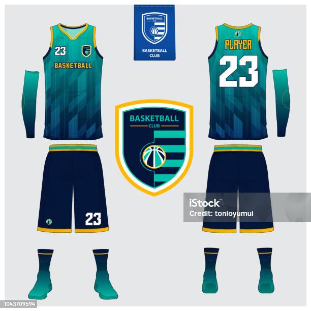 Basketball Uniform Or Sport Jersey Shorts Socks Template For Basketball Club Front And Back View Sport Tshirt Design Tank Top Tshirt Mock Up With Basketball Flat Logo Design Vector Stock Illustration - Download Image Now