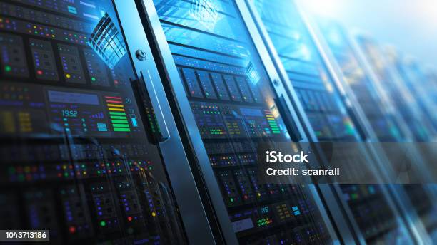 Server Room Interior In Datacenter Stock Photo - Download Image Now - Technology, Network Server, Construction Frame