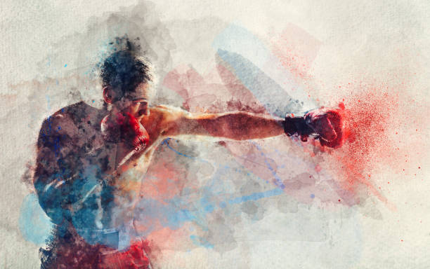 Watercolor painting of boxer striking a blow Watercolor painting of boxer striking a blow. Professional sport. Fighting. boxing sport stock pictures, royalty-free photos & images