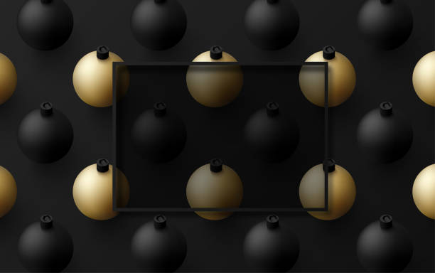 istock New Year and Christmas card with Christmas balls pattern. 1043721786