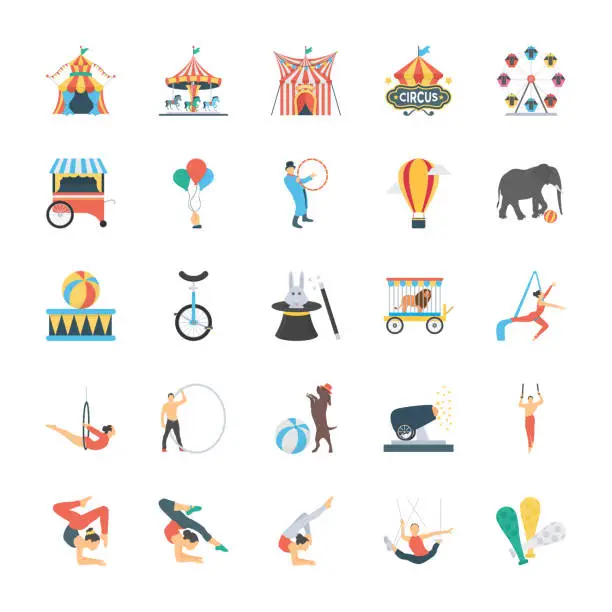 Vector illustration of Carnival Circus Flat Icons