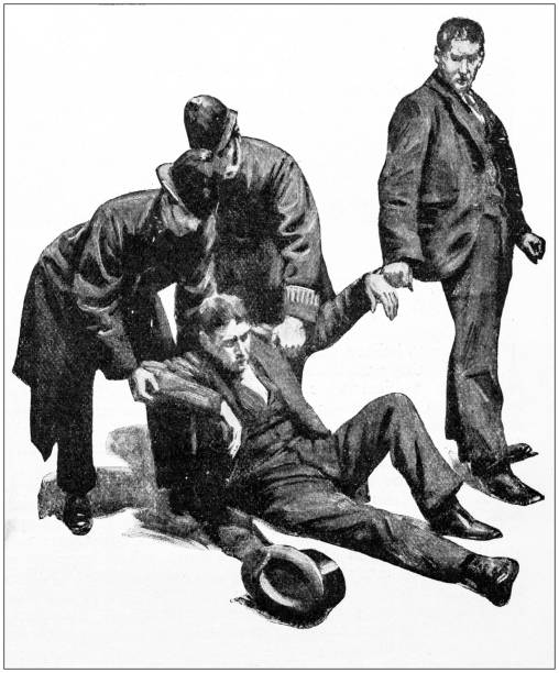 istock Antique painting illustration: Helping fainted man 1043724844