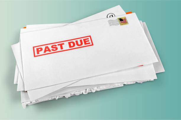 Mail. Pile of envelopes with overdue utility bills past due stock pictures, royalty-free photos & images