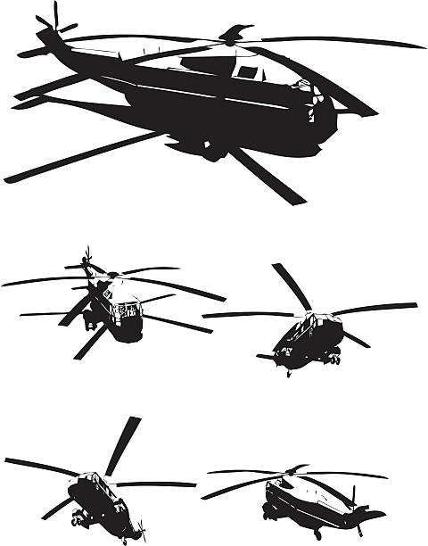 bildbanksillustrationer, clip art samt tecknat material och ikoner med vector helicopters outline - heliskiing