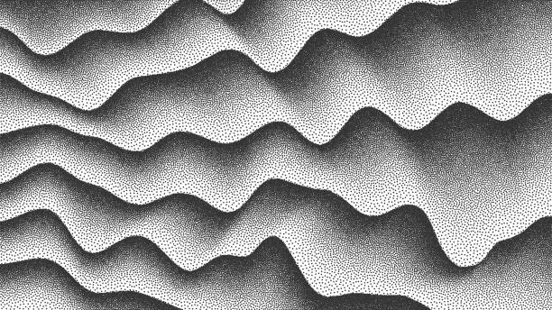 Vector Smooth Lines Dotwork Background 3D Abstract Vector Smooth Liquid Curved Lines Retro Style Dotwork Background. Hand Made Dotted Stippling Engraving Texture working backgrounds stock illustrations