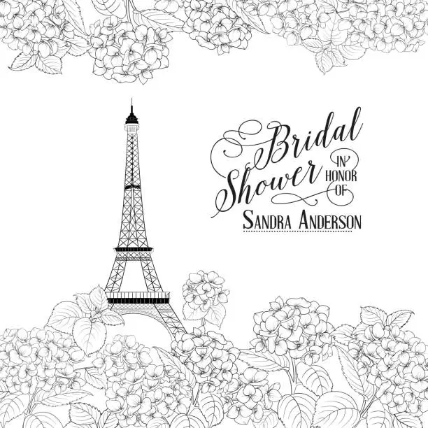 Vector illustration of Awesome vintage label. Bridal Shower Card announcement. Line contour of flowers.