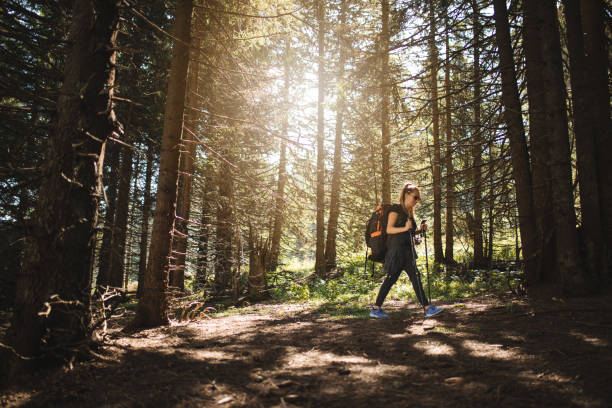 istock Modern woman hiking nature alone by herself 1043734534