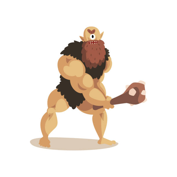 Angry Cyclops caveman with a cudgel, ancient mythical creature cartoon vector Illustration on a white background Angry Cyclops caveman with a cudgel, ancient mythical creature cartoon vector Illustration isolated on a white background. ulysses stock illustrations