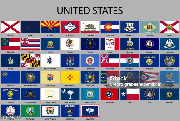 All Flags Of The United States Of America Stock Illustration - Download Image Now - Flag, Connecticut, Louisiana