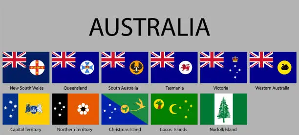 Vector illustration of all Flags states of Australia