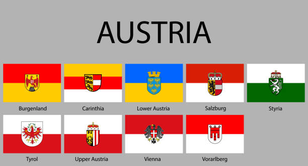 illustrations, cliparts, dessins animés et icônes de tous les drapeaux des régions autriche - upper austria