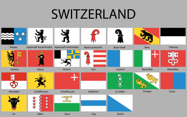 ilustrações de stock, clip art, desenhos animados e ícones de all flags of regions of switzerland - thurgau