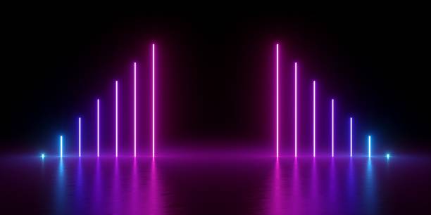 istock 3d render, abstract minimal background, glowing lines triangle, arrow, chart, pink neon lights, ultraviolet spectrum, virtual reality, laser show 1043738816
