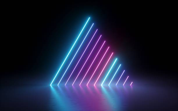 3d render, abstract minimal background, glowing lines, triangle shape, pink blue neon lights, ultraviolet spectrum, laser show