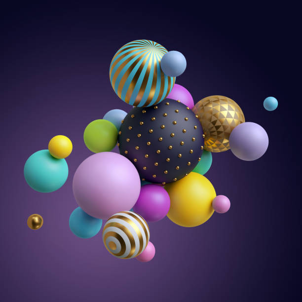 istock 3d render, abstract geometric background, colorful balls, multicolored balloons, candy, primitive shapes, minimalistic design, party decoration, plastic toys, isolated elements 1043739204