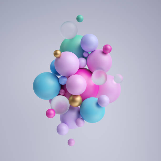 istock 3d render, abstract pastel balls, pink blue balloons, geometric background, multicolored primitive shapes, minimalistic design, pastel colors palette, party decoration, plastic toys, isolated elements 1043739232