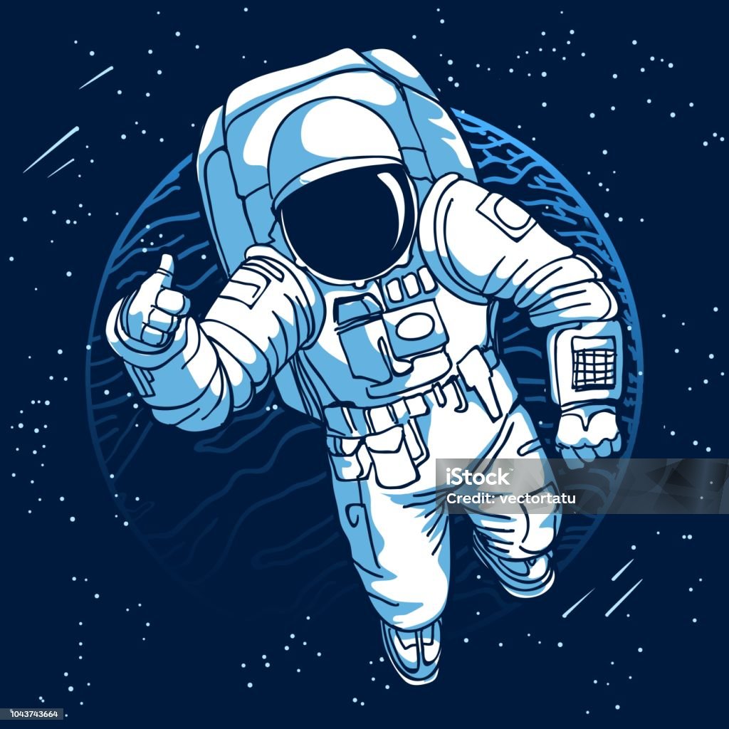 Astronaut in space Astronaut. Spaceman in space on moon or earth planet background vector illustration Astronaut stock vector