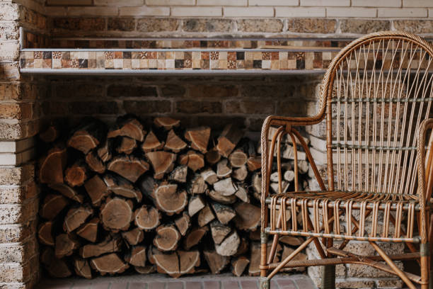 istock wicker chair stands on autumn veranda. 1043747606