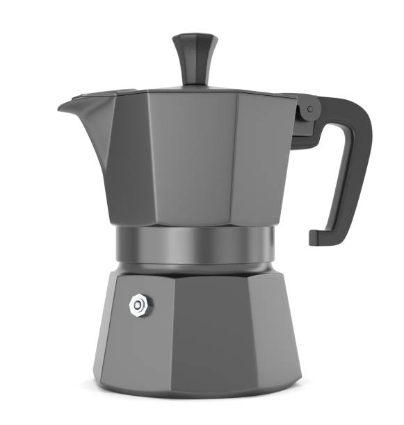 istock Black metal moka coffee pot isolated on white background 1043748702