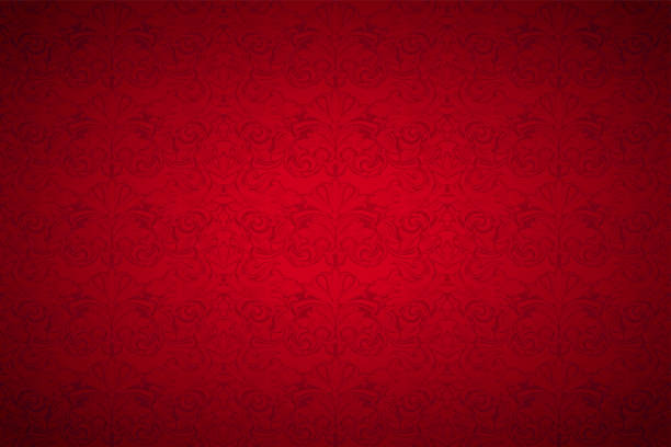 illustrazioni stock, clip art, cartoni animati e icone di tendenza di sfondo vintage rosso, reale con classico motivo barocco - silk pattern victorian style floral pattern