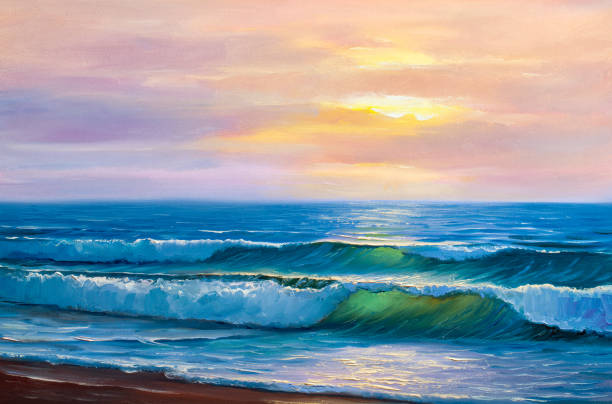 istock Sunset over ocean, painting by oil on canvas. 1043759726