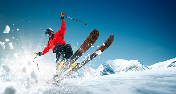 Skiing. Jumping skier. Extreme winter sports.