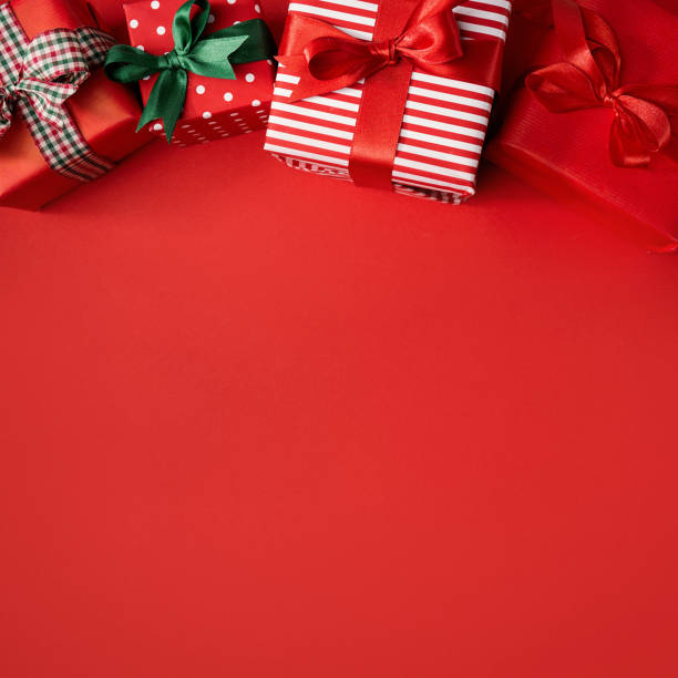 Red Christmas presents on red