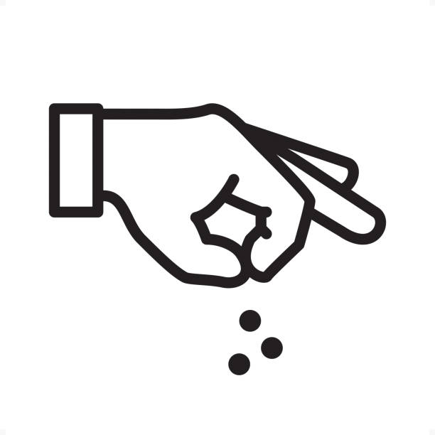 Hand Sprinkling - Outline Icon - Pixel Perfect Hand Sprinkling Something — Professional outline black and white vector icon.
Pixel Perfect Principle - icon designed in 64x64 pixel grid, outline stroke 2 px.

Complete Outline BW board — https://www.istockphoto.com/collaboration/boards/74OULCFeYkmRh_V_l8wKCg salt seasoning stock illustrations