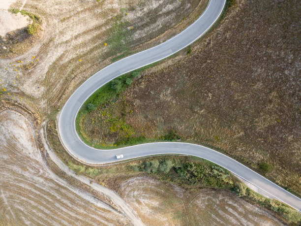 istock Road through farmland from above 1043775412