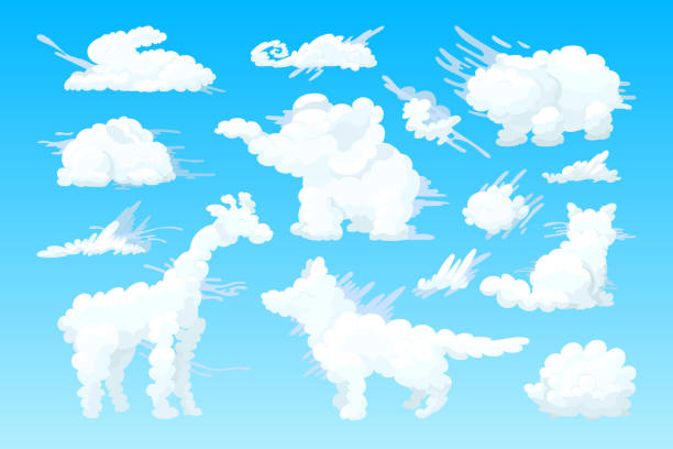 vector animal shaped cloud set vector animal shaped cloud. Cartoon cloudy sky set sketches of elephants background stock illustrations