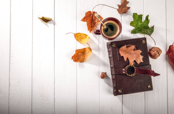 istock Autumn fall still life cup coffee top view 1043823908