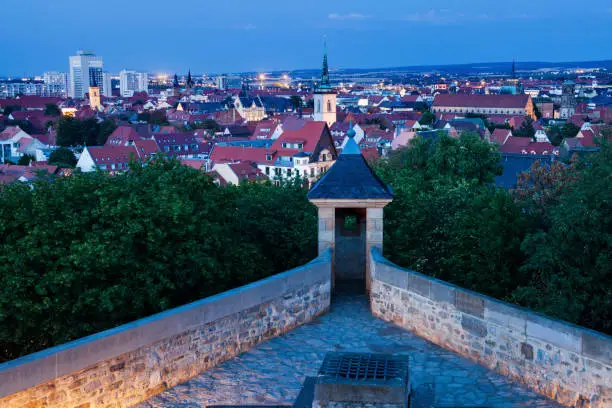 Panorama of Erfurt at evening. 
Erfurt, Thuringia, Germany.