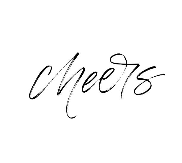 Cheers phrase. Hand drawn lettering with word cheers. Modern brush calligraphy. Hand lettering quote illustration. Calligraphic poster. Positive quote. day drinking stock illustrations