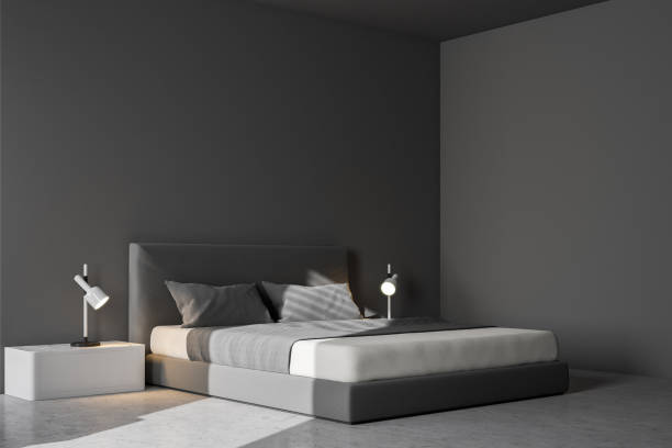 istock Minimalistic gray bedroom corner 1043825250