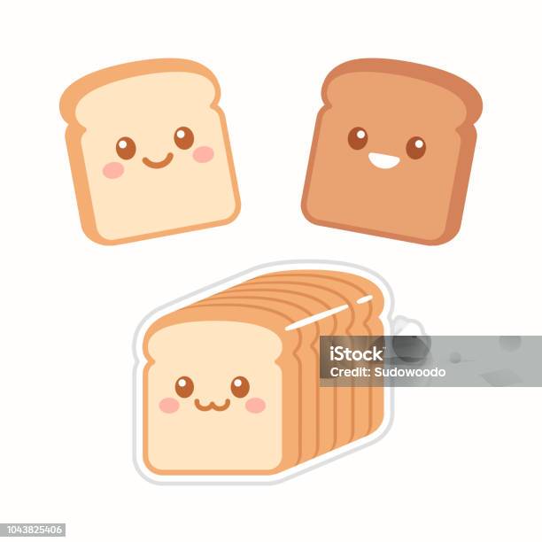 Cute Cartoon Slices Of Bread Stock Illustration - Download Image Now - Bread, Toasted Bread, Cartoon
