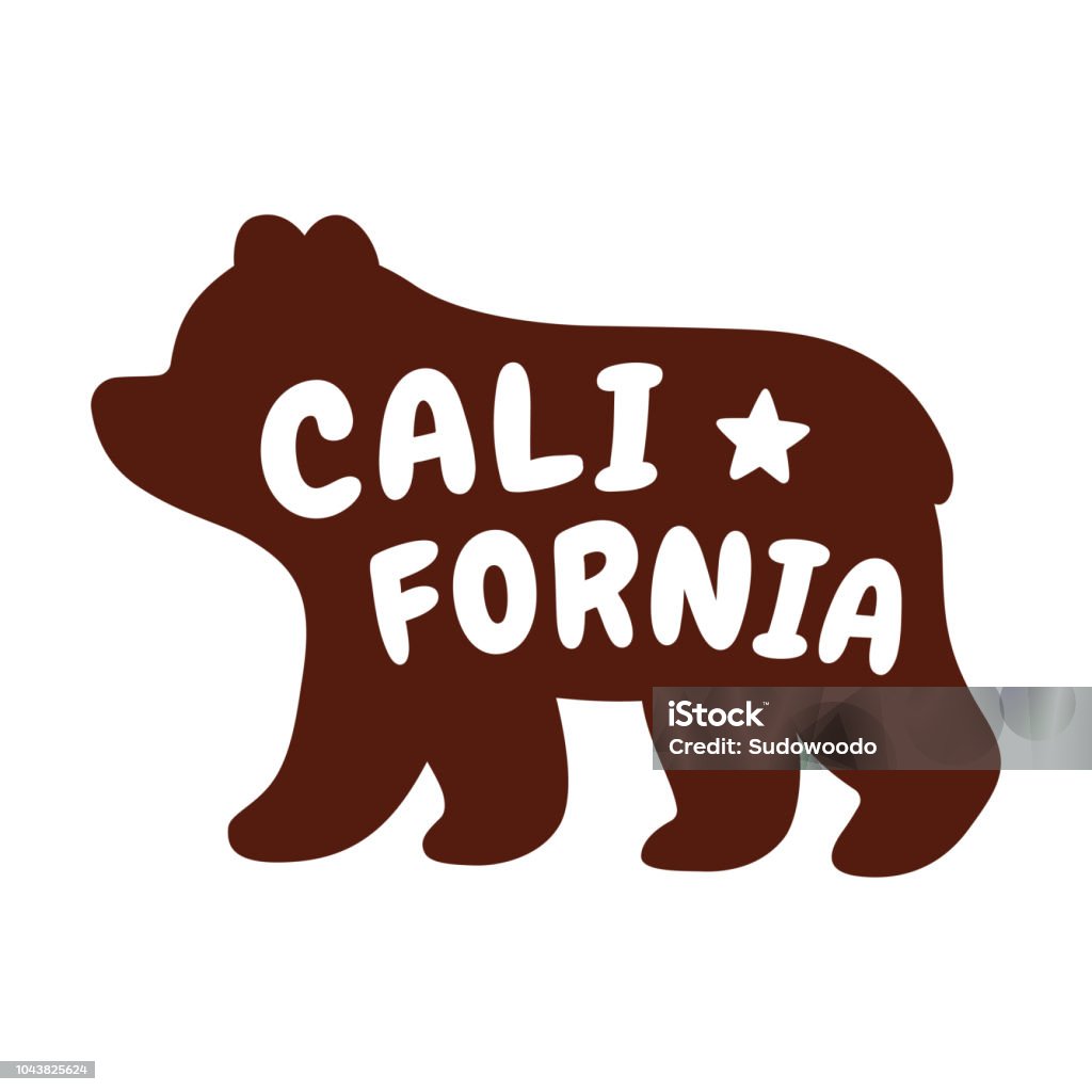 Cartoon California bear Cartoon bear silhouette with text California. Californian grizzly bear profile with cute stylized letters. Vector illustration. American Black Bear stock vector