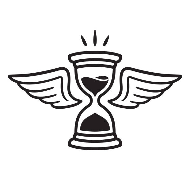 ilustraciones, imágenes clip art, dibujos animados e iconos de stock de reloj de arena con alas el tiempo vuela - time flies