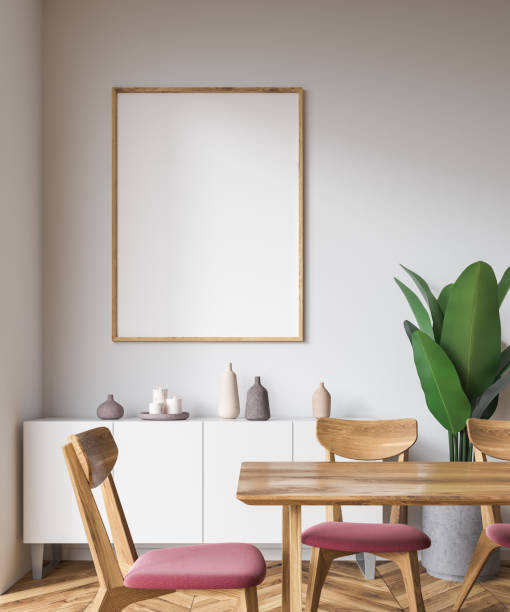 istock Pink chairs dining room inteior, vertical poster 1043829272